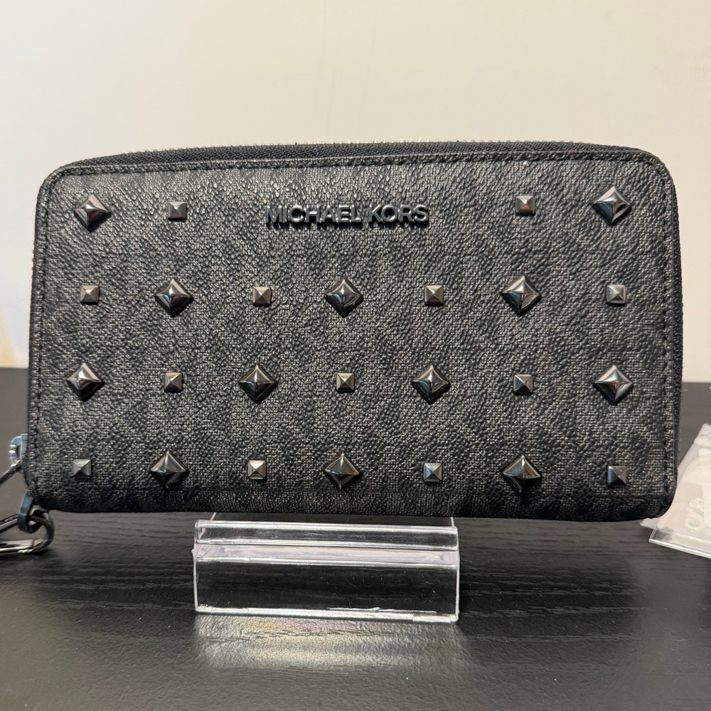 Michael Kors Black Studded Zip Wallet